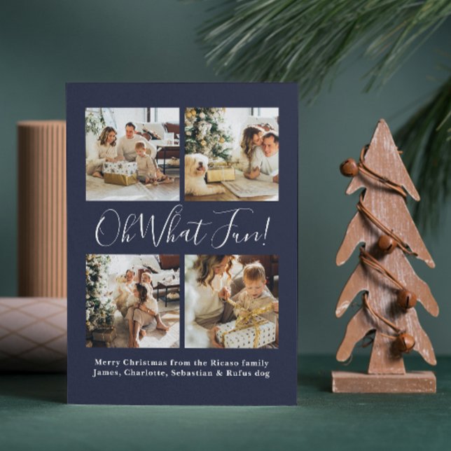 4 Photo oh What Fun Nordic Christmas Holiday Card (4 Photo oh What Fun Nordic Christmas Holiday Card by Ricaso, with holiday pattern on back)