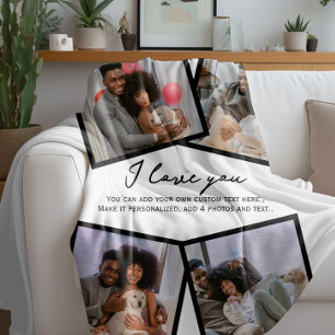 4 Photo Personalised and Text Template Fleece Blanket