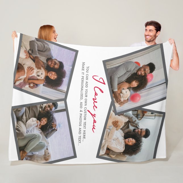 4 Photo Personalised and Text Template Fleece Blanket (In Situ)
