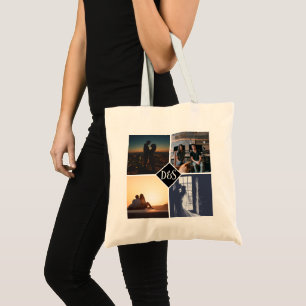 4 Photo Personalised Collage Monogrammed Tote Bag