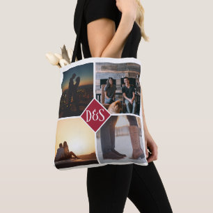 4 Photo Personalised Collage Monogrammed Tote Bag