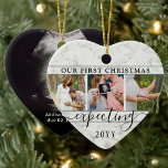 4 Photo Pregnancy 1st Christmas Faux Marble Heart Ceramic Ornament<br><div class="desc">Celebrate the precious gift of your newest family member with a stylish four photo collage heart-shaped ceramic ornament. Gender neutral design with faux marble border is suitable for a new baby boy or girl. Wording and pictures on this template are simple to personalize. (IMAGE PLACEMENT TIP: An easy way to...</div>