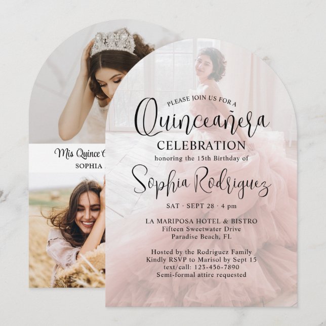 4 Photo Quinceañera Modern Overlay 15th Birthday Invitation (Front/Back)