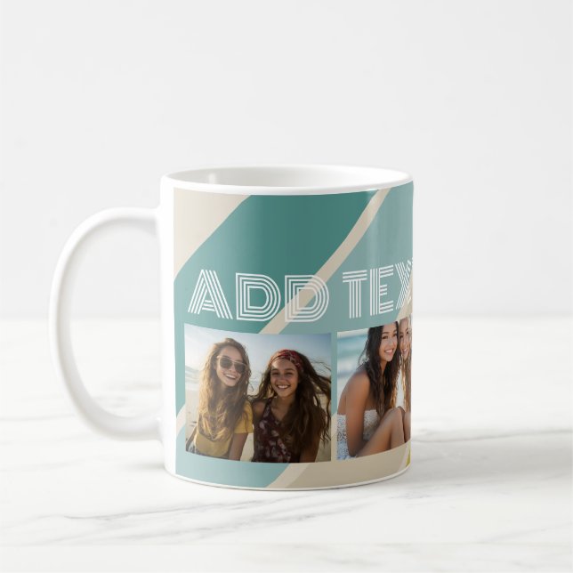 4 Photo Retro stripe pattern funky name Coffee Mug (Left)