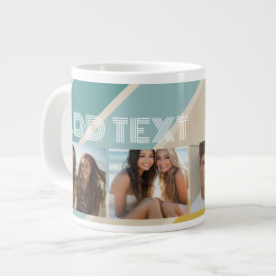 4 Photo Retro stripe pattern funky name Large Coffee Mug