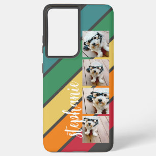4 Photo Retro stripe pattern rainbow - Script Name Samsung Galaxy Case