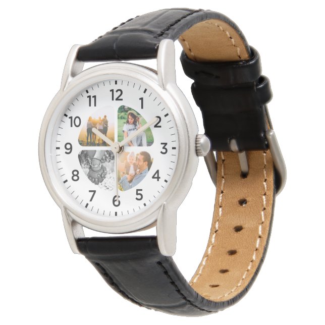 4 Photo Rounded Personalised Wrist Watch (Angled)
