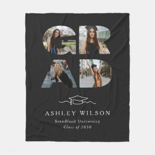 4 Photo Script Black Graduation Fleece Blanket
