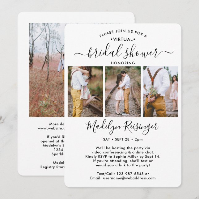 4 Photo Script Virtual Long Distance Bridal Shower Invitation (Front/Back)