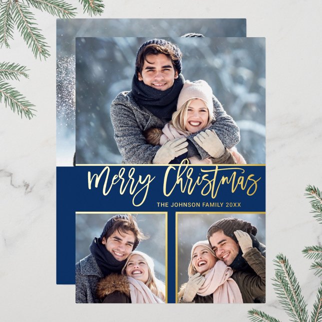 4 PHOTO Simply Elegant Sparkle Christmas Gold Foil Holiday Card (Creator Uploaded)