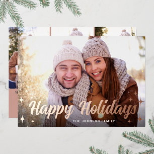 4 PHOTO Sparkle Christmas Greeting Rose Gold Foil Holiday Card
