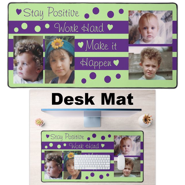 4 photo stay positive purple and green desk mat (Creator Uploaded)