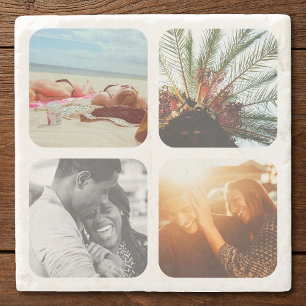 4 Photo Stone Coaster Template Grid Rounded Framed
