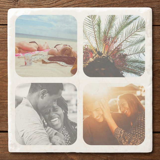 4 Photo Stone Coaster Template Grid Rounded Framed (Creator Uploaded)