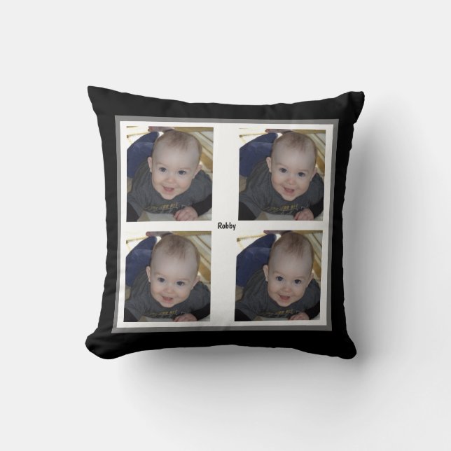 4 Photo Template Baby Boy Kids Black Gift Throw Cushion (Front)