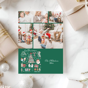 4 Photo Tis The Season Retro Green Christmas Holiday Card