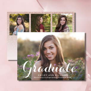 4 Photo Trendy Pink Chic Graduation Party Invitation