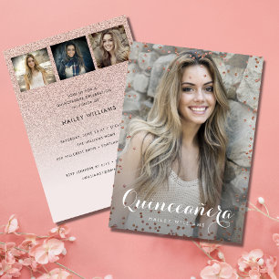 4 Photo Trendy Pink Quinceañera Sweet 15 Party Invitation