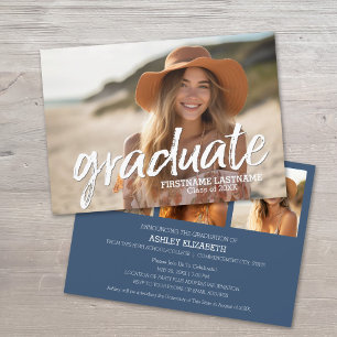 4 Photo Trendy Script Graduation Announcement