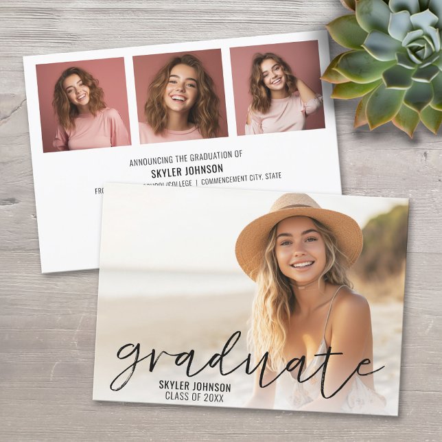 4 Photo Trendy Script Modern Graduation Invitation (Custom Graduation Announcement)