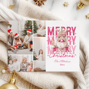 4 Photo Vintage Pink Nutcracker Christmas  Holiday Card