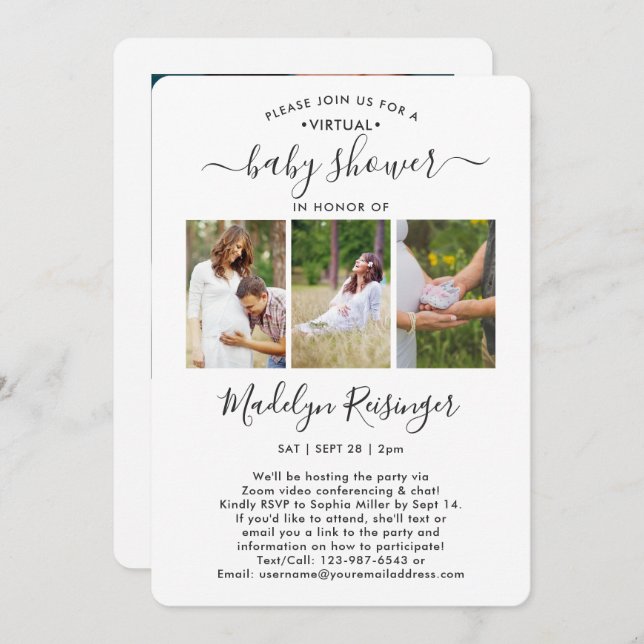 4 Photo Virtual Long Distance Baby Shower by Mail Invitation (Front/Back)
