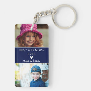 4 Photo We Love You Best Grandpa Ever Navy Blue Key Ring