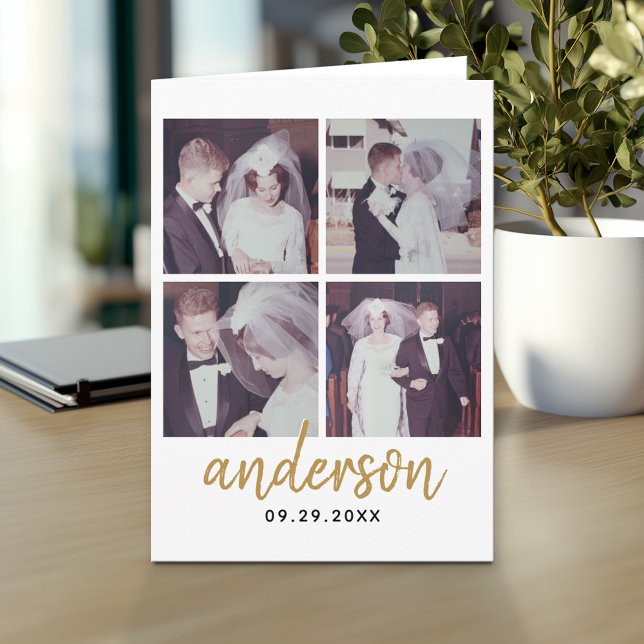 4 Photo Wedding Collage Handwritten Name Card (Custom Greeting Card with Photo)
