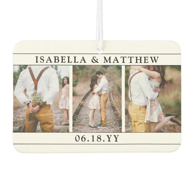 4 Photo Wedding Collage Modern Black & White Heart Car Air Freshener (Front)