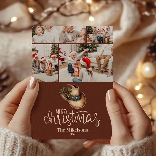 4 Photo  Western Cowboy Hat Christmas Holiday Card (Creator Uploaded)