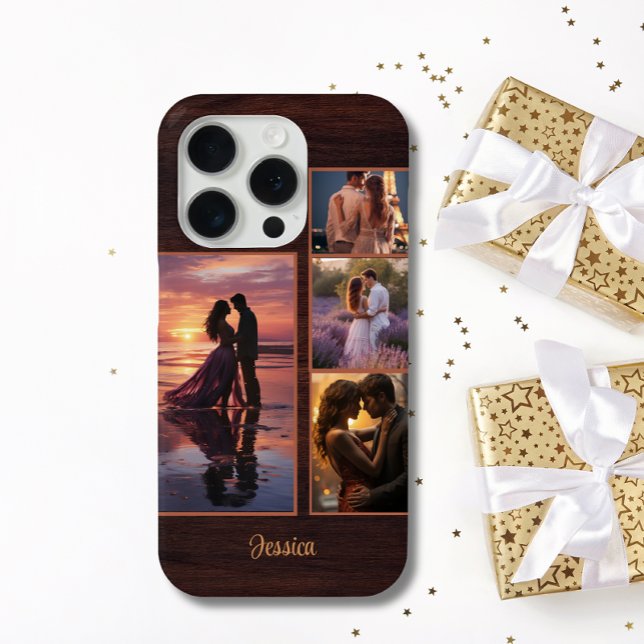 4 Photo Wood Grain Timber Personalised Name Phone  Case-Mate iPhone Case (Creator Uploaded)