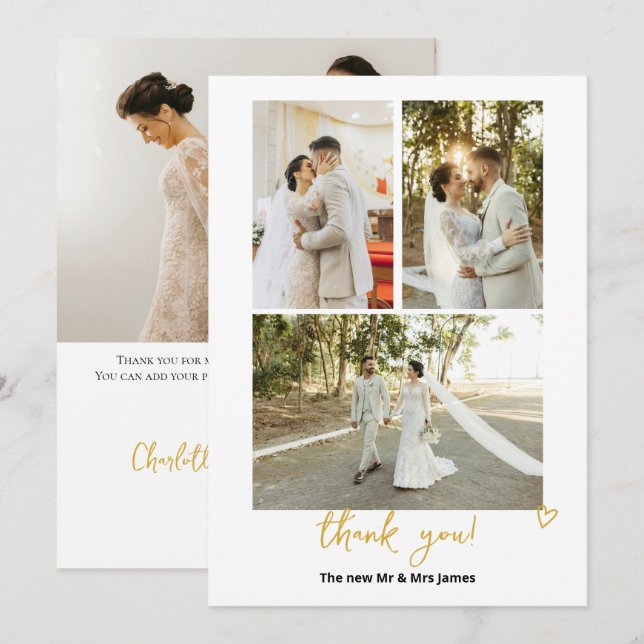 4 Photographs Personalised Wedding Thank You Card (Front/Back)