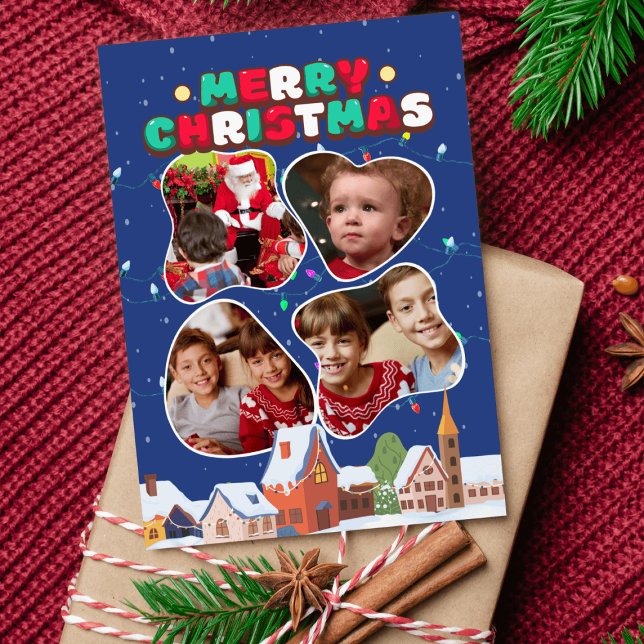 4 photos abstract frame collage Christmas postcard (4 photos abstract frame collage Christmas postcard on a Christmas present)