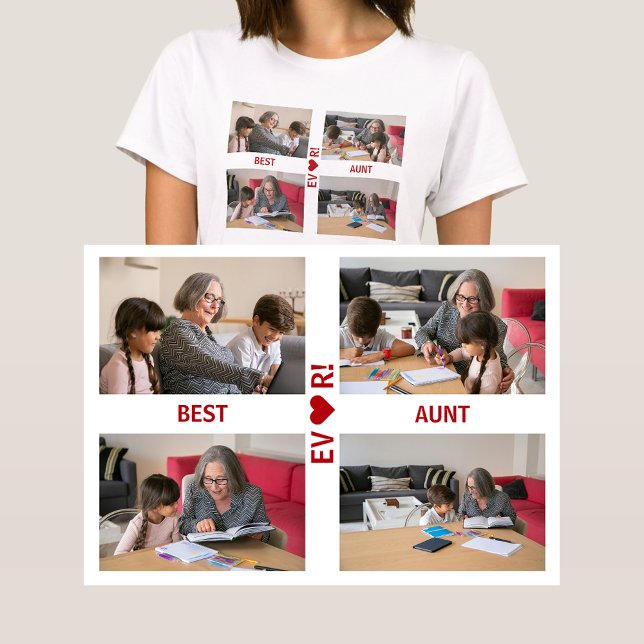 4 Photos Best Aunt Ever Heart Love Photo Collage  T-Shirt (Best Aunt Ever! Heart. Photo collage, 4 personalized photos. Elegant, modern gift for Mother's Day)