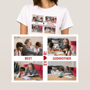 4 Photos Best Godmother Ever Heart Photo Collage T-Shirt