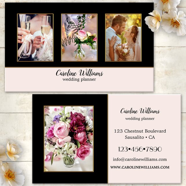 4 Photos Black Gold Wedding Planner Business Card (Creator Uploaded)