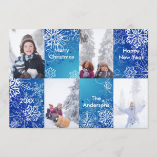 4 Photos Blue Snow Background - Christmas Card