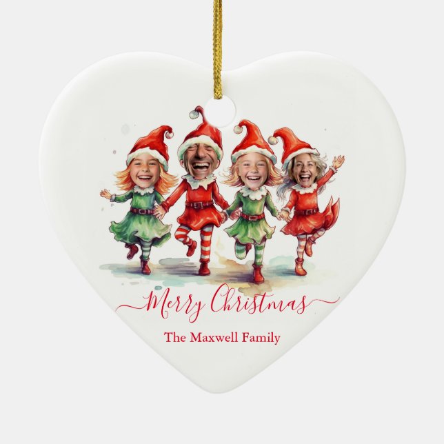 4 Photos Christmas elves  Ceramic Ornament (Back)