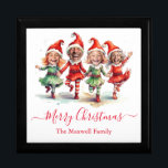 4 Photos Christmas elves Gift Box<br><div class="desc">Cute dancing Christmas elves holiday card with 4 photos. Personalise with photos and family name.</div>