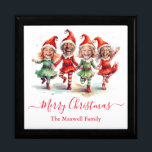 4 Photos Christmas elves Gift Box<br><div class="desc">Cute dancing Christmas elves holiday card with 4 photos. Personalise with photos and family name.</div>