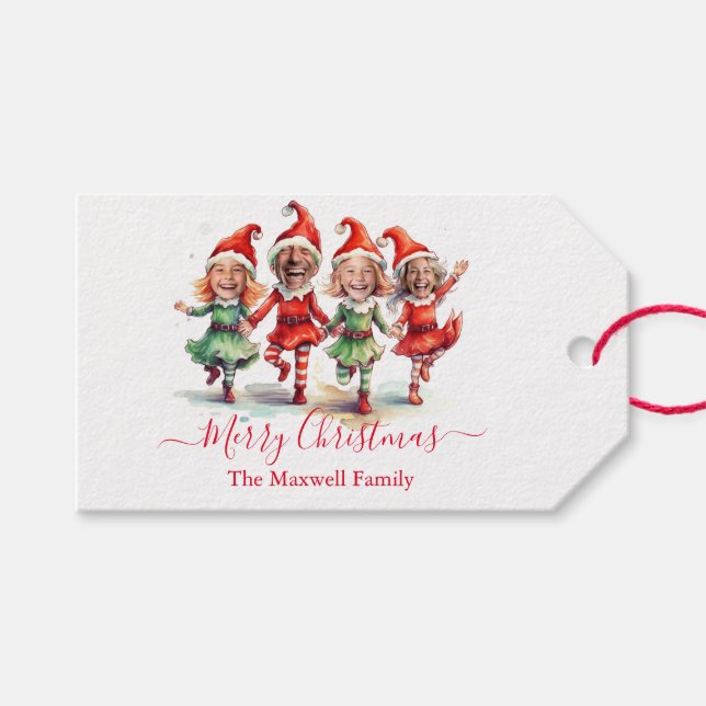4 Photos Christmas elves Gift Tags (Front (Horizontal))