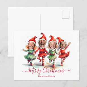 4 Photos Christmas elves  Holiday Postcard