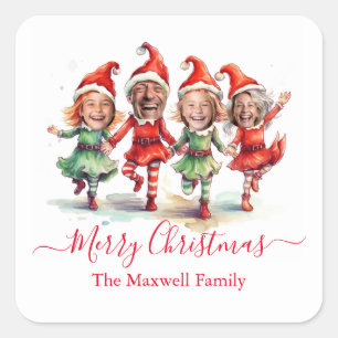 4 Photos Christmas elves  Square Sticker