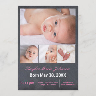 4 Photos Collage Chalkboard - Birth Announcement