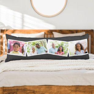 4 Photos Collage Family Name & Custom Text - Grey Body Cushion