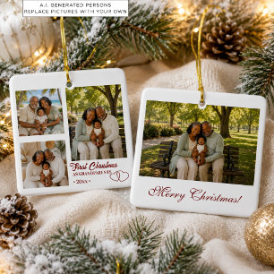 4 Photos Collage First Christmas as Grandparents Ceramic Ornament