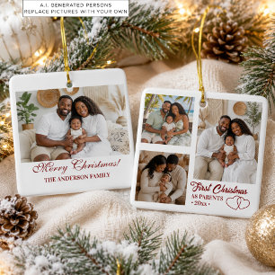 4 Photos Collage First Christmas as Parents Ceramic Ornament