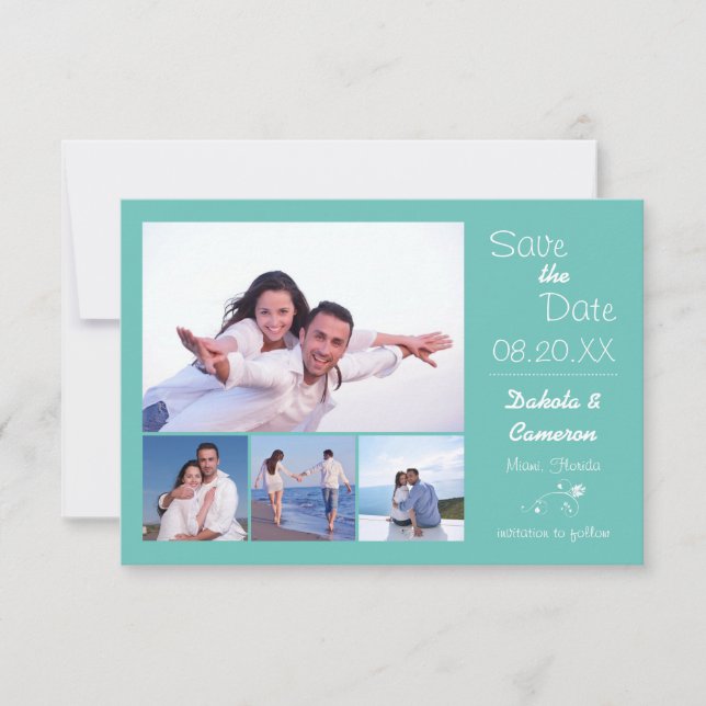4 Photos Collage Light Blue - 3x5 Save the Date (Front)