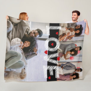 4 Photos Collage Love With Hearts Fleece Blanket