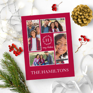 4 Photos Collage Monogram Merry Christmas Holidays Postcard